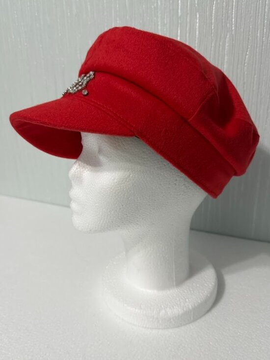 Red Newsboy Baker Boy Hat Rhinestone Embellished Fashion Cap Chic Style main image 4